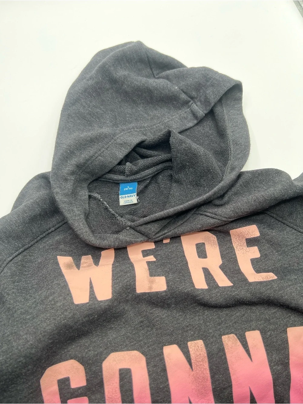 Old Navy Girls' Charcoal Hoodie with Pink Lettering Size 10/12